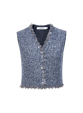 TRACYCHU新品上新混羊驼羊毛特织珠片纱灰色繁星手工马甲富家千金