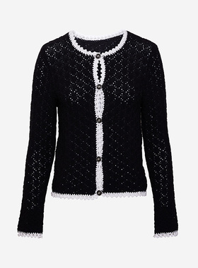 TRACYCHU黑色香风经典招牌洋气时尚法式气质百搭绞花开衫秋冬新款