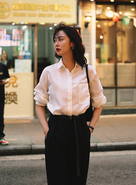 TRACYCHU白色丝羊毛经典极简中性高贵翻领衬衫戛纳千金清冷感贵系