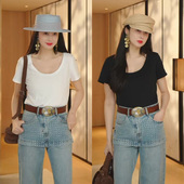 炸街风 T恤白色黑色百搭千金款 TRACY CHU双面长绒棉舒适大圆领修身