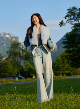 TRACYCHU天蓝色云朵柔软直筒极简牛仔裤时尚老钱风松弛感冬季新品