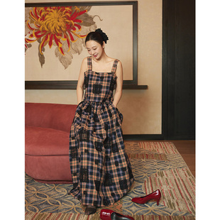 TRACYCHU日本织花格子静奢长连衣裙气质复古小众气质千金春季 新款
