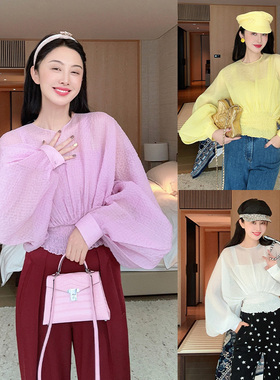 TRACYCHU欧若风日本小千谷缩三色仙女两件套弹力造型仙气飘飘衬衫