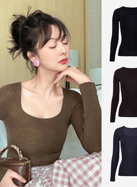 TRACYCHU特惠圆领多色扬子超薄款长袖针织精纺盆领打底衫休闲慵懒