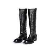 新款 TRACYCHU意大利进口水洗马皮手工牛仔靴时尚 百搭洋气舒适冬季