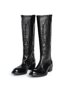 TRACYCHU意大利进口水洗马皮手工牛仔靴时尚百搭洋气舒适冬季新款