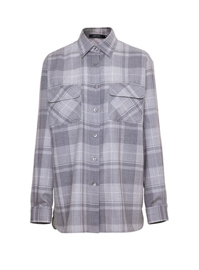 TRACY CHU 灰色英伦气质长袖格纹超细羊毛轮廓衬衫千金清冷感贵系