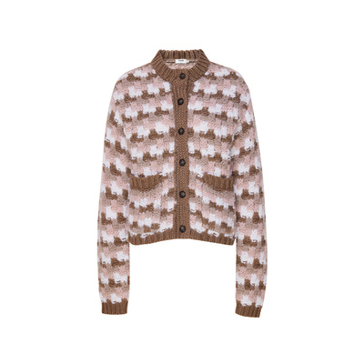 混毛粉花纱艺术针织大外套