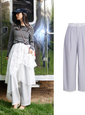 TRACY CHU 灰色秋冬设计师帅气阔腿休闲痞帅百搭时尚简约款休闲裤