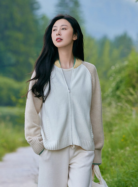 TRACY CHU lp超细cashmere静奢风拼色厚织夹克老钱松弛感冬季新款