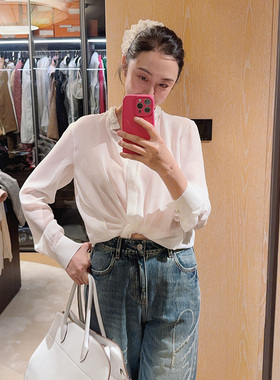 TRACYCHU白色蚕丝重工手工宝石领真丝衬衫千金洋气温婉款秋季新款