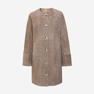 复古时尚 LP翻毛羊皮莫兰迪米灰长款 大衣千金清冷感贵系 CHU TRACY