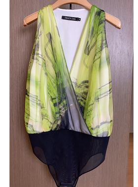 TRACY CHU 绿色水墨山水连裤无袖衬衫