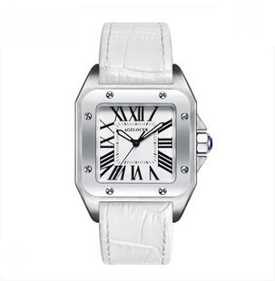 新款山度士男表女表手表时尚方形情侣表 经典罗马面大方皮带腕表