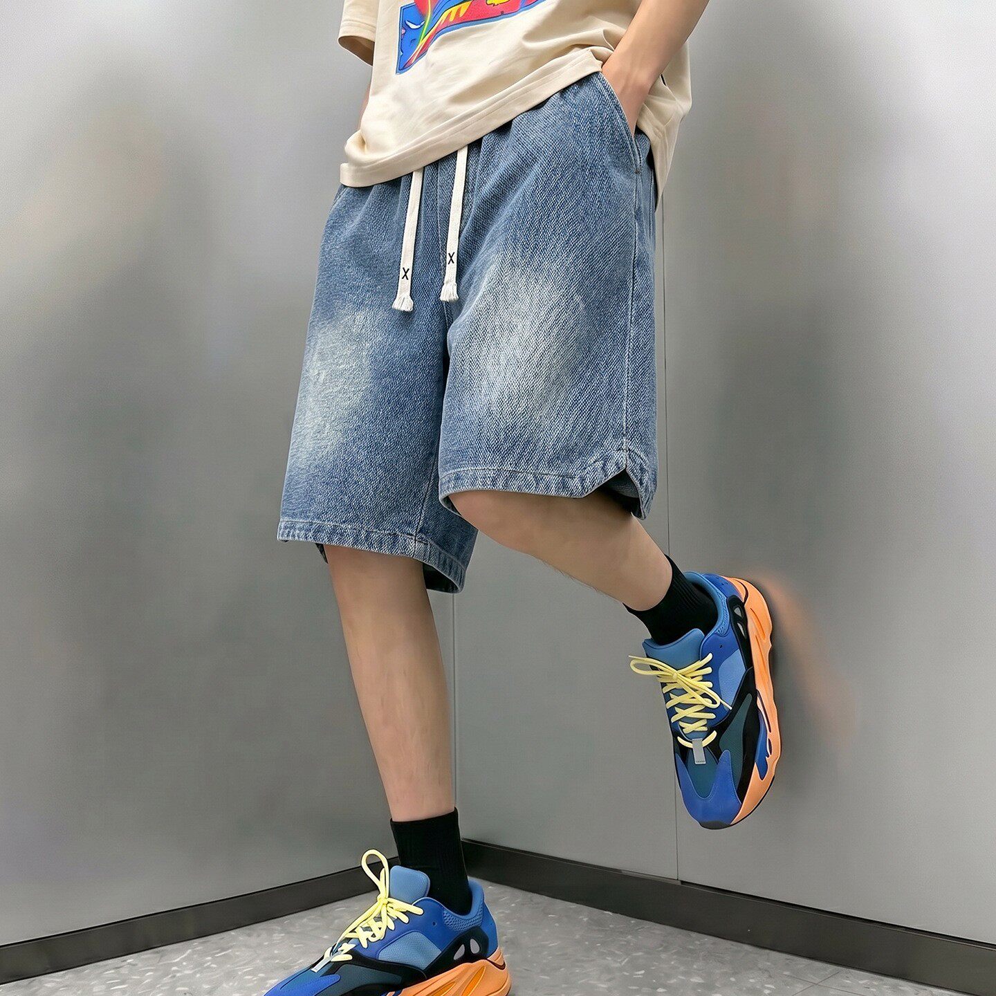 大码胖子肥佬休闲牛仔5分裤短裤