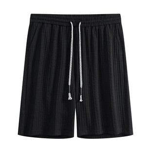 胖哥冰感5五分裤 肌理条纹男夏季 320斤 老钱风加肥加大号短裤 特大码