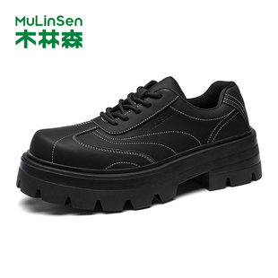 木林森秋冬德比鞋男士高级感哑光小众增高大头皮鞋英伦通勤工装鞋