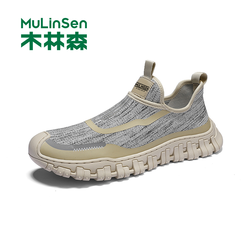 木林森一脚蹬男鞋网面飞织运动鞋