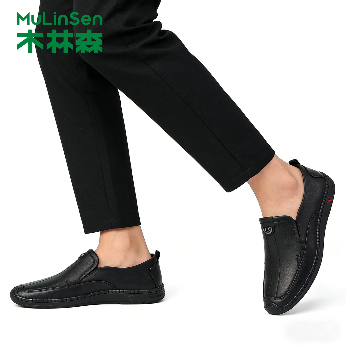 木林森男鞋2026新款头层牛皮软底男士休闲皮鞋软皮防滑手工豆豆鞋