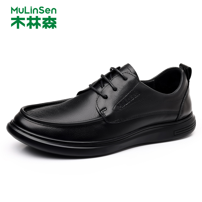 木林森男鞋冬季轻便男士商务英伦休闲皮鞋真皮软底软皮系带男鞋秋