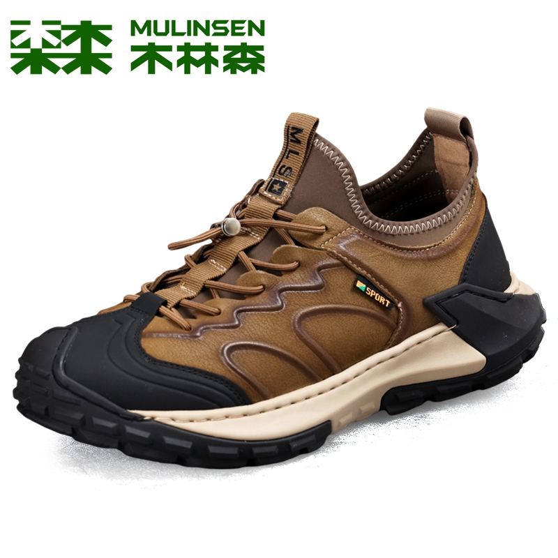 木林森男鞋2025秋季新款徒步登山鞋子男士真皮透气户外运动休闲鞋