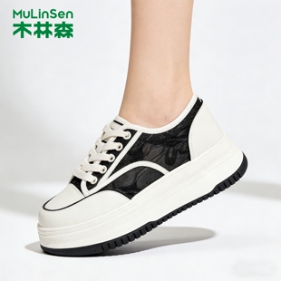百搭蕾丝透气休闲板鞋 木林森女鞋 韩版 松糕厚底增高小白鞋 2026新款