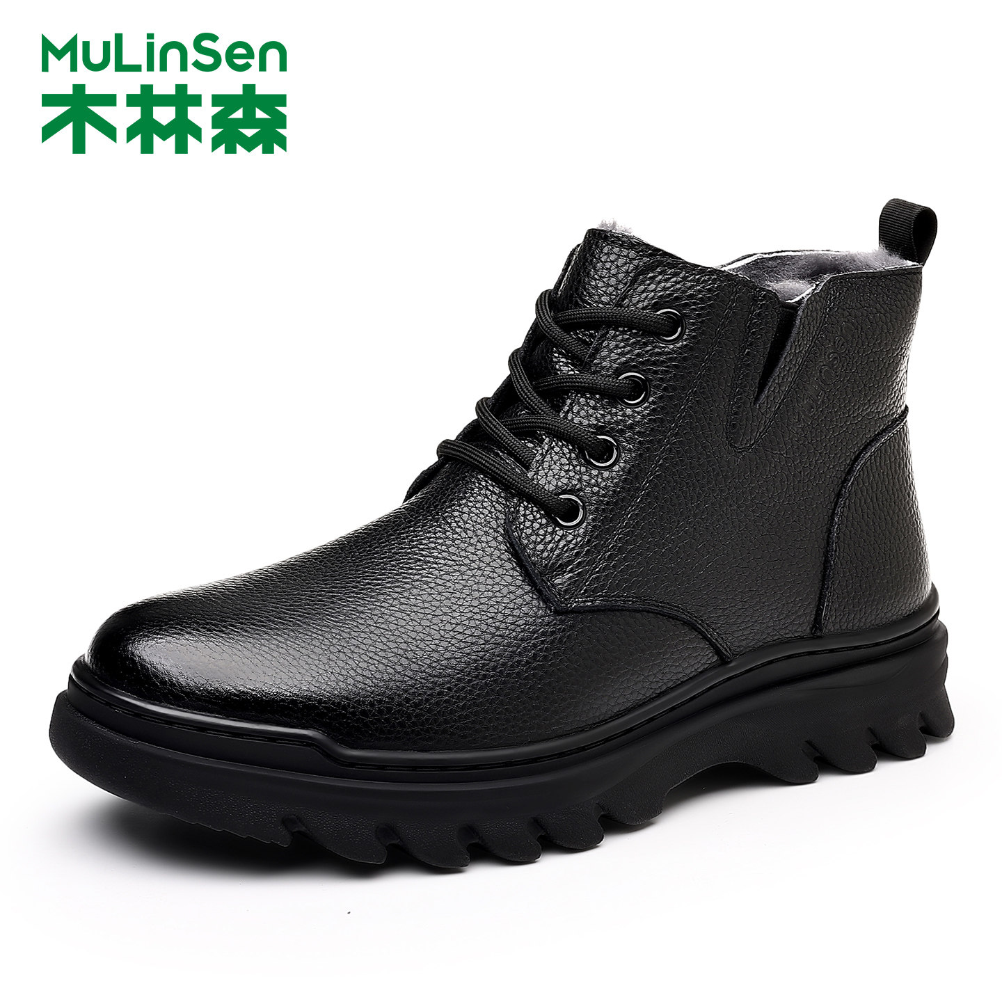 木林森高帮休闲羊皮毛一体雪地靴