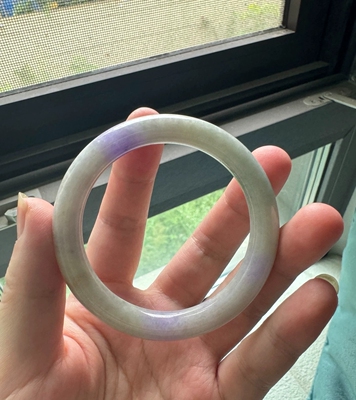 翡翠圆条紫罗兰浓紫飘花天然a货54.2玉镯 正品送权威证书R