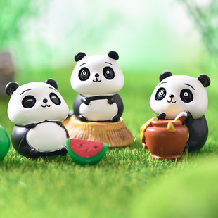 卡通吃竹子小熊猫公仔蜜蜂罐方盒模型鱼缸多肉盆栽园艺微景观摆件