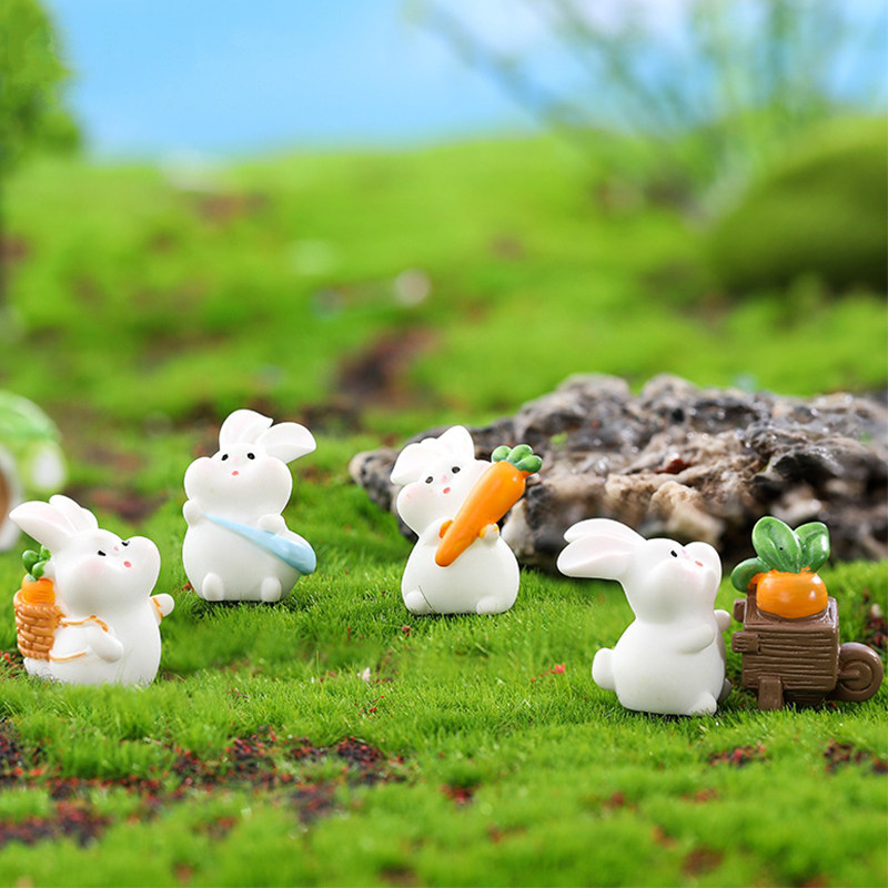 卡通小胖白兔子树脂公仔儿童书桌面摆件鱼缸多肉装扮烘焙蛋糕饰品