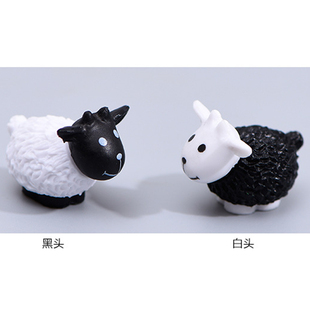 可爱黑白山羊公仔小动物玩偶创意水族多肉花盆景摆件烘焙蛋糕饰品