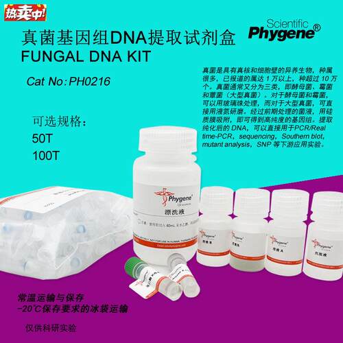 真菌基因组DNA提取试剂盒FungalDNAhKIT100T[PH0216PHYGENE]