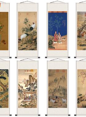 郎世宁清彩雀图真迹高清复制p卷轴画丝绸挂画已装裱成品尺寸可定