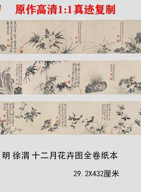 徐渭十二墨画图卷水墨花鸟层p次临摹学习古代名家字画长卷徐文长