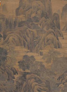 明唐寅高阁倚天图真迹版画微喷复制画绢画彷古山w水帆布条装饰画