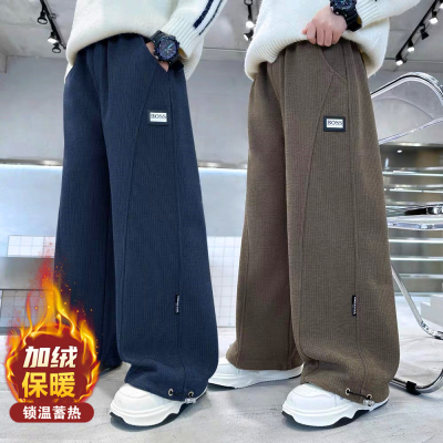 男童秋冬一体绒保暖灯心绒长裤