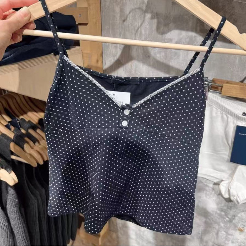 小海鸥藏青波点V领吊带背心
