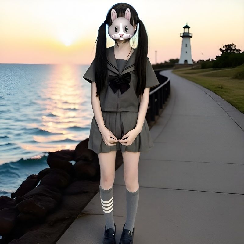 原创正版JK制服灰色二本水手服短袖jk校供百褶裙正品修身网红全套