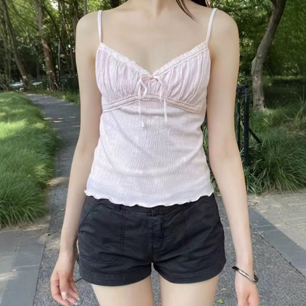 小海鸥浅粉蕾丝收腰吊带