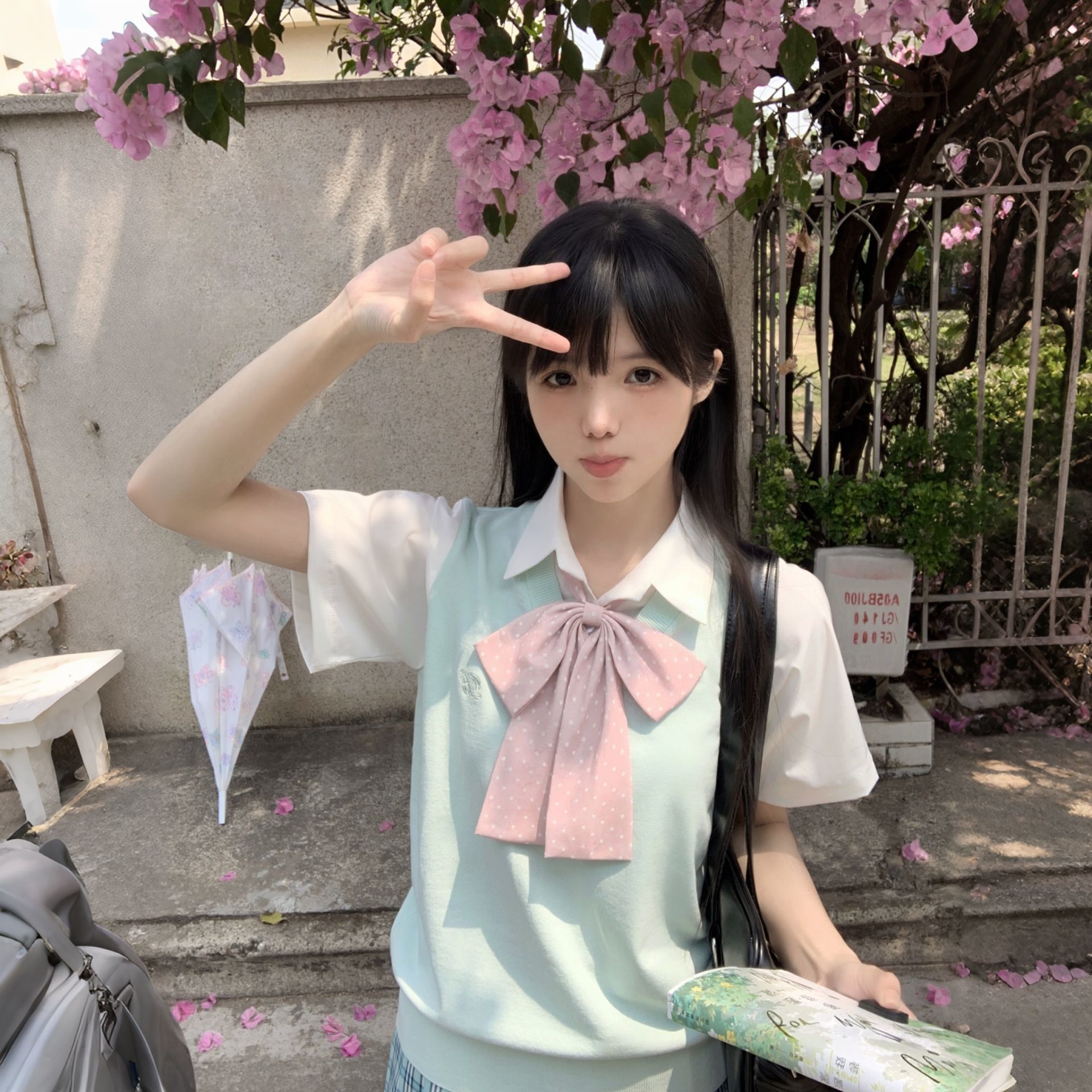 水济中马甲假两件/原创JK学院风针织毛衣背心马夹日系秋冬校供感