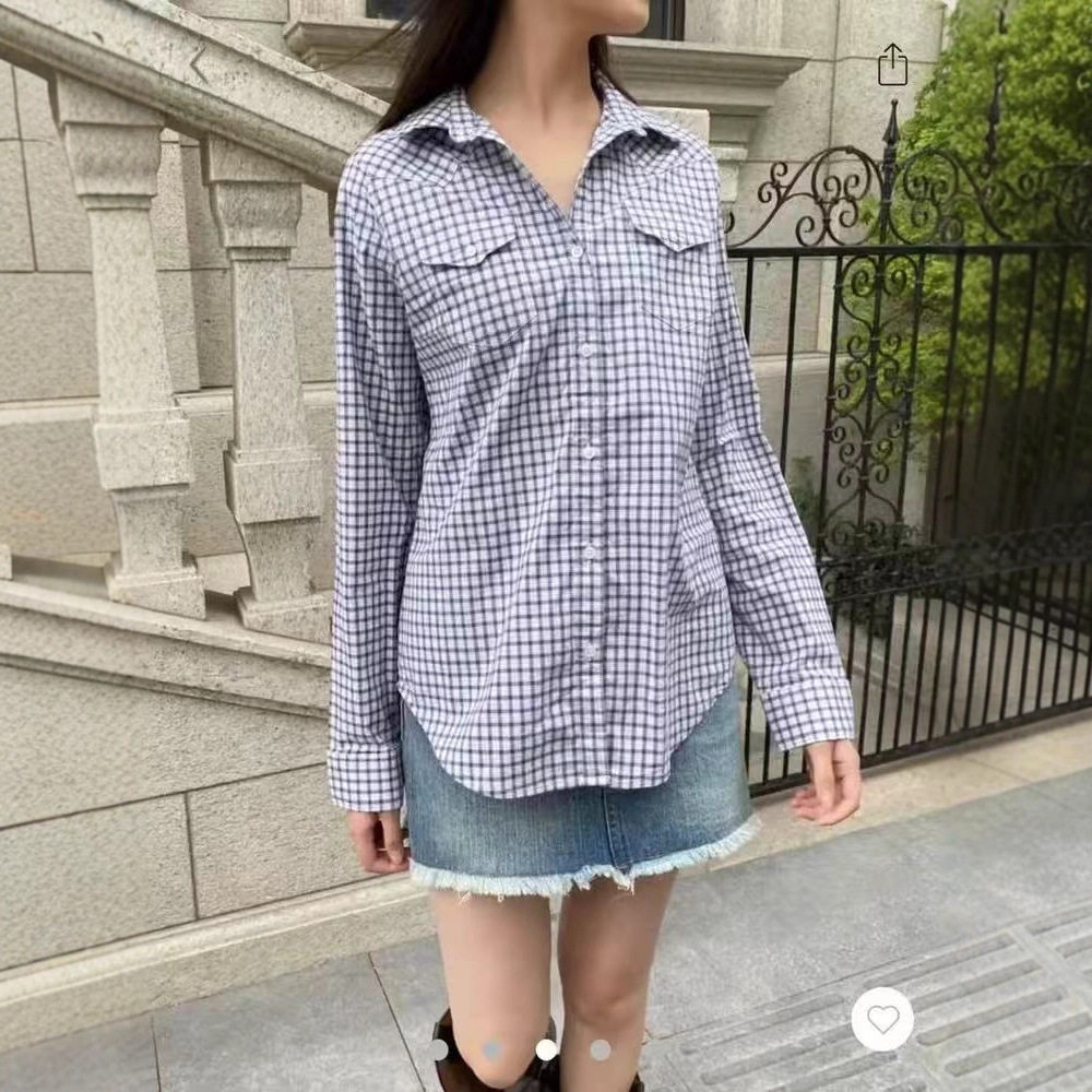 小海鸥秋冬格子翻领修身衬衫