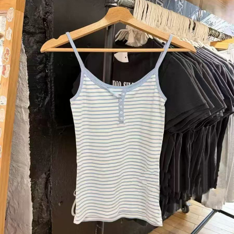 小海鸥蓝白条纹修身背心