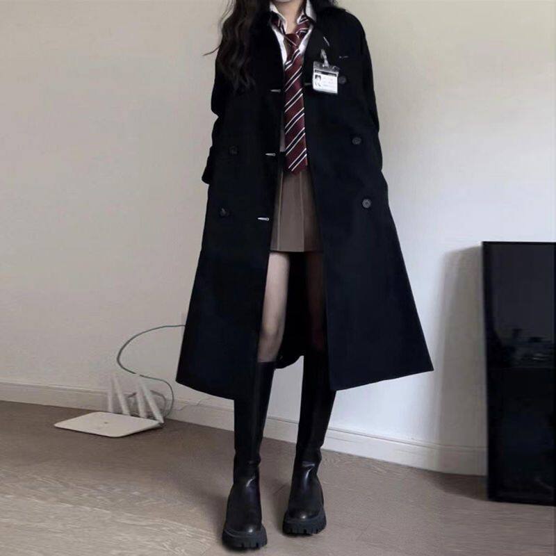 赫本风衣外套女2026流行春秋时尚jk制服学院英伦中长款小个子大衣