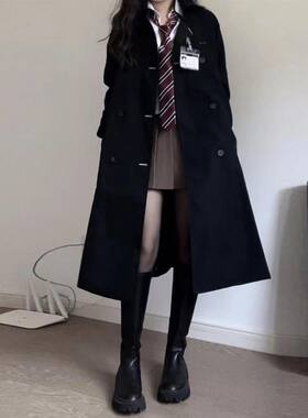 赫本风衣外套女2026流行春秋时尚jk制服学院英伦中长款小个子大衣