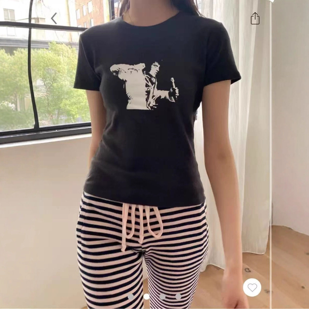 小海鸥摇滚猫王印花T恤