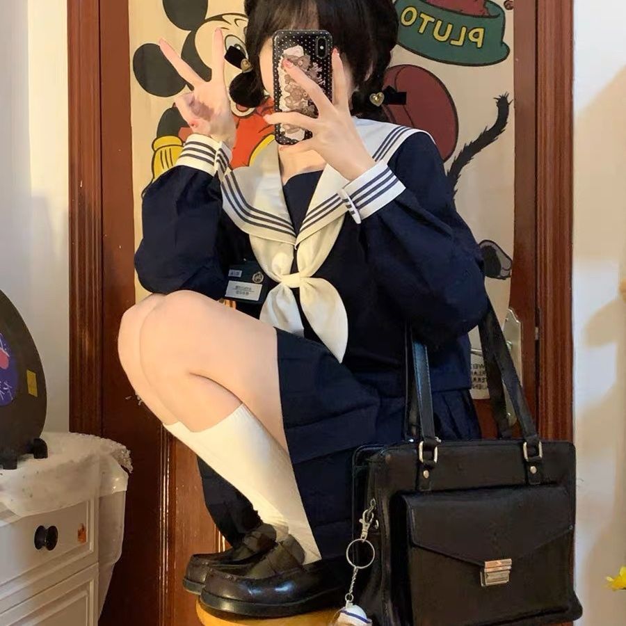 日系新款制服甜美正版原创jk制服基础三本海军短袖夏季水手服学院