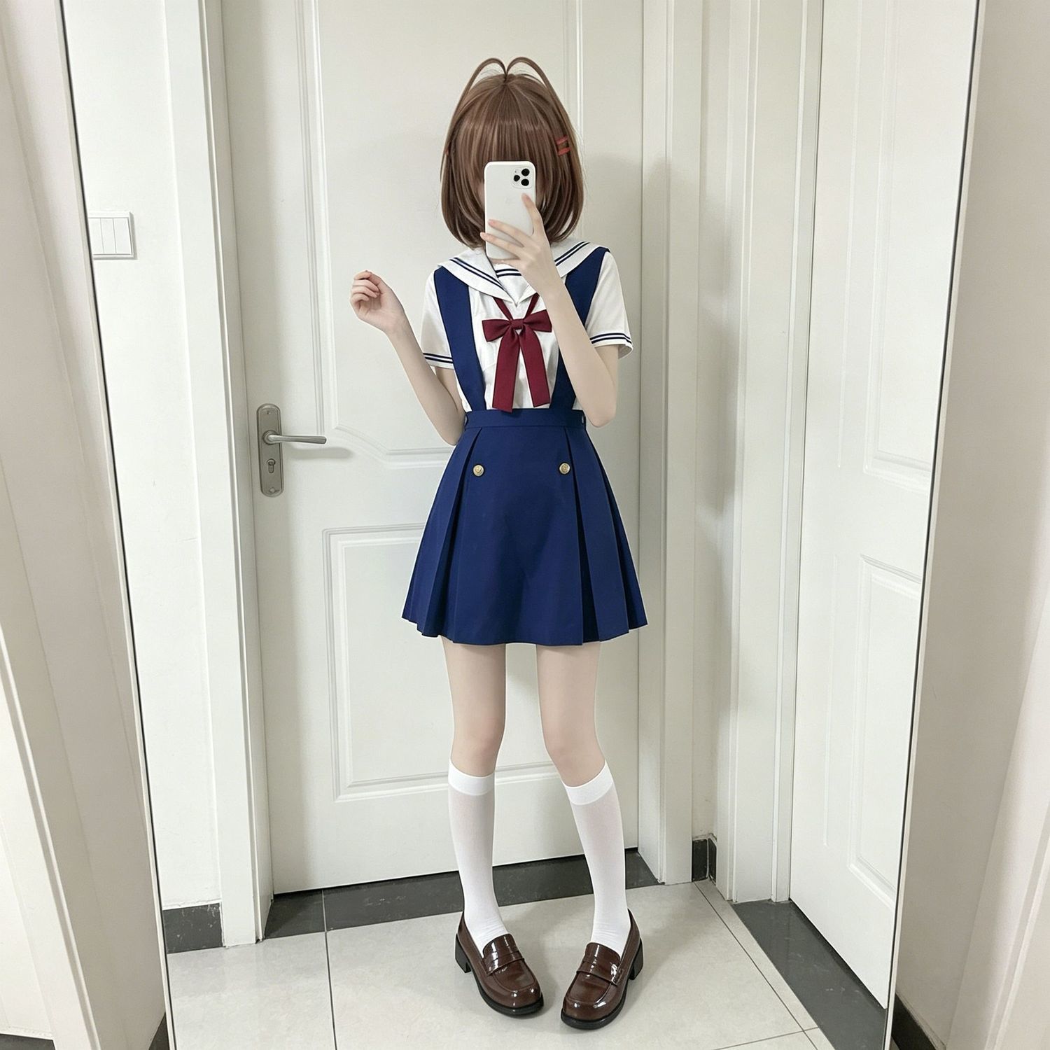 CLANNAD古河渚cos服夏季短袖校服日系学院jk水手服背带半身裙套装
