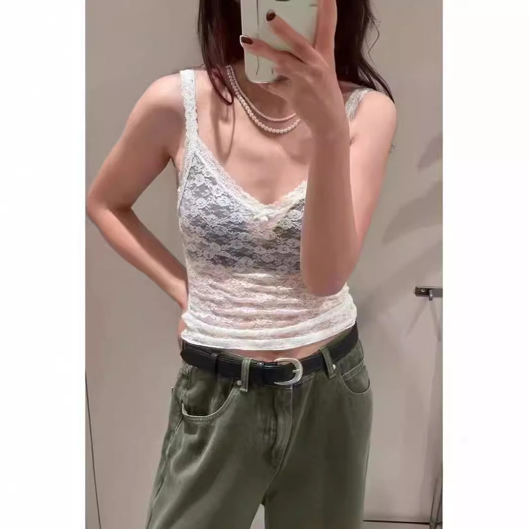 小海鸥V领蝴蝶结蕾丝吊带