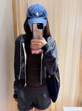 小海鸥美式复古波点连帽卫衣