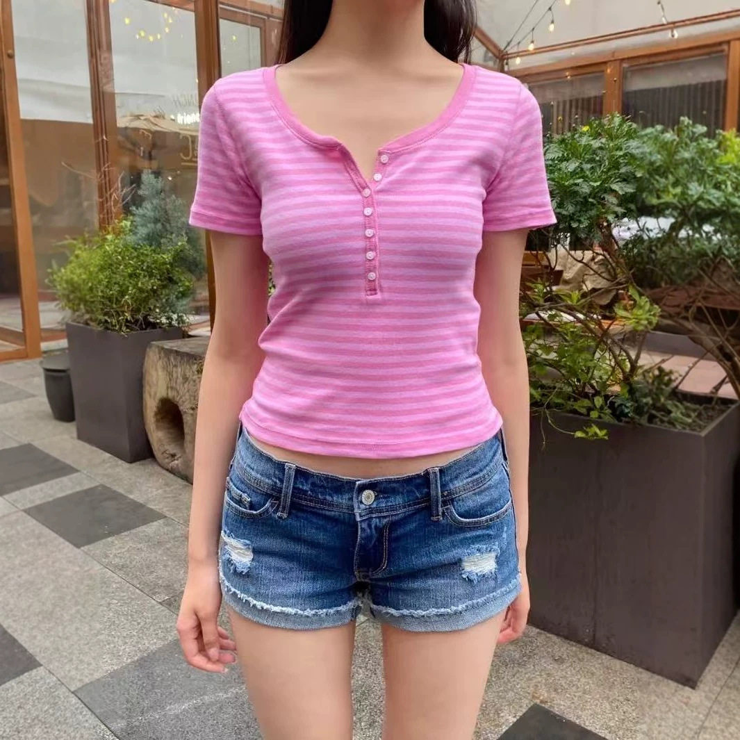 小海鸥七粒扣条纹短袖